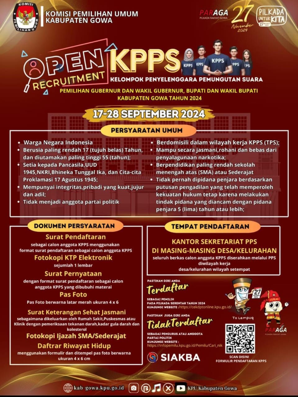 Ayo Daftar Segera! KPU Gowa Butuh 8.302 KPPS untuk Pilkada 2024