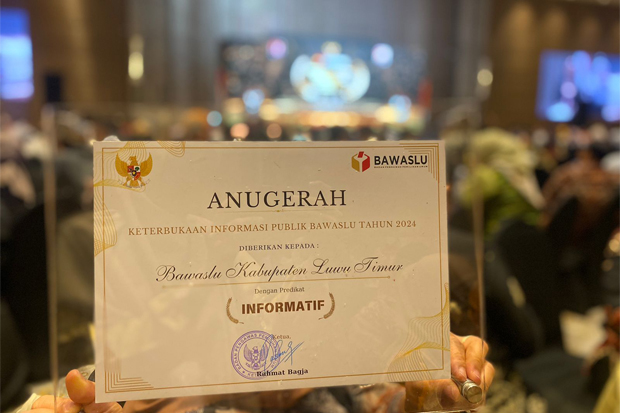 Satu-Satunya di Sulsel, Bawaslu Lutim Raih Penghargaan Informasi Publik 2024