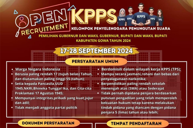 Ayo Daftar Segera! KPU Gowa Butuh 8.302 KPPS untuk Pilkada 2024