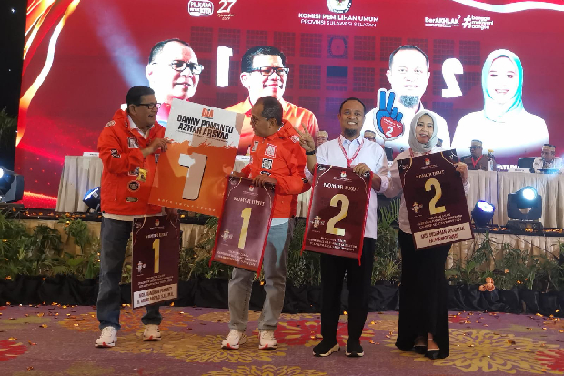 Pengundian Pilgub Sulsel 2024: Danny-Azhar Nomor Urut 1, Sudirman-Fatma 2