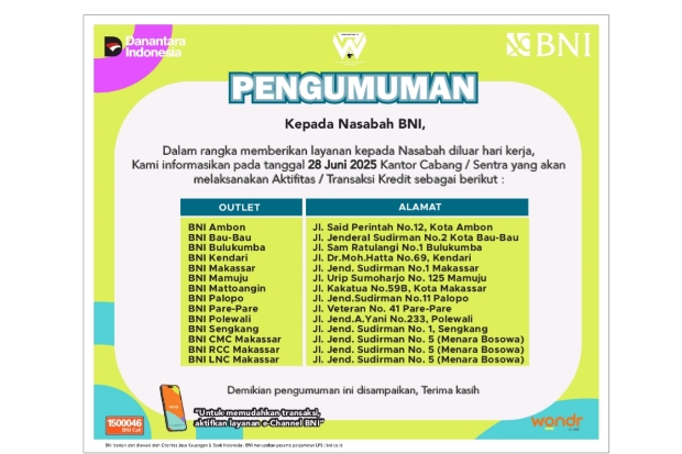 28 Juni 2025, Kanwil BNI 07 Makassar Tetap Berikan Pelayanan untuk Nasabah