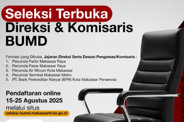 Pendaftaran Seleksi Direksi dan Dewas BUMD Makassar Dibuka, Ini Syaratnya