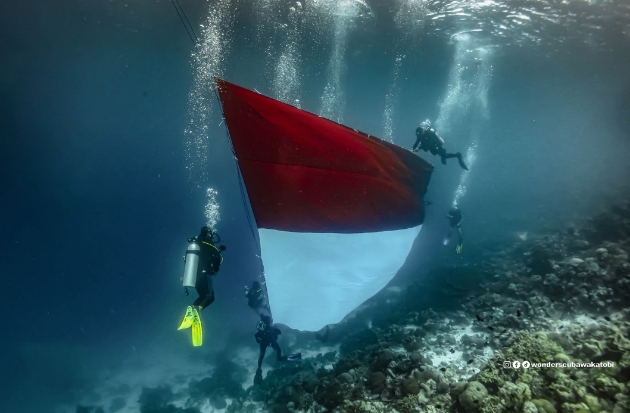 Pertamina Bentangkan Bendera Merah Putih Raksasa di Dasar Laut Wakatobi