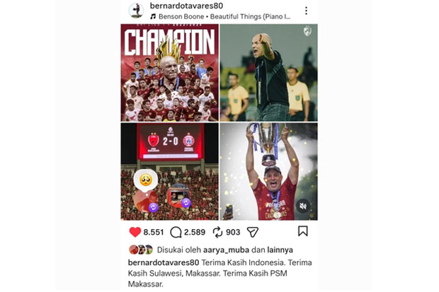 Heboh! Bernardo Tavares Pamit Tinggalkan PSM Makassar