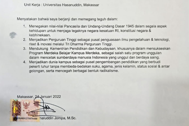 Unhas Pastikan Pakta Integritas Prof Jamalauddin Jompa yang Beredar Palsu