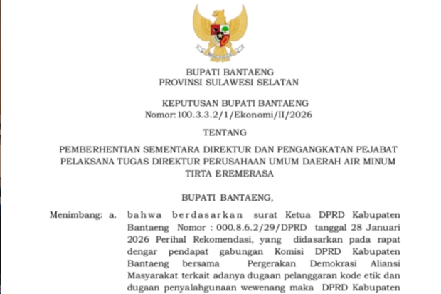 Direktur PDAM Bantaeng Dinonaktifkan Sementara