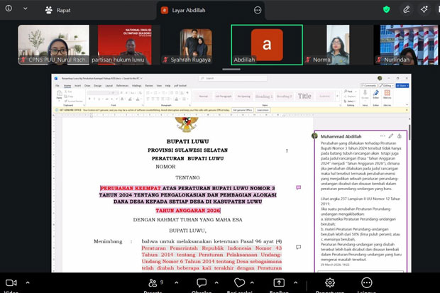 Kemenkum Sulsel Fasilitasi Pemkab Luwu Harmonisasi Ranperda Penyaluran Dana Desa