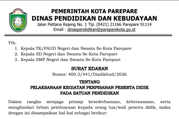 Disdikbud Parepare Larang Pungutan Perpisahan Sekolah, Uang Orang Tua Wajib Dikembalikan