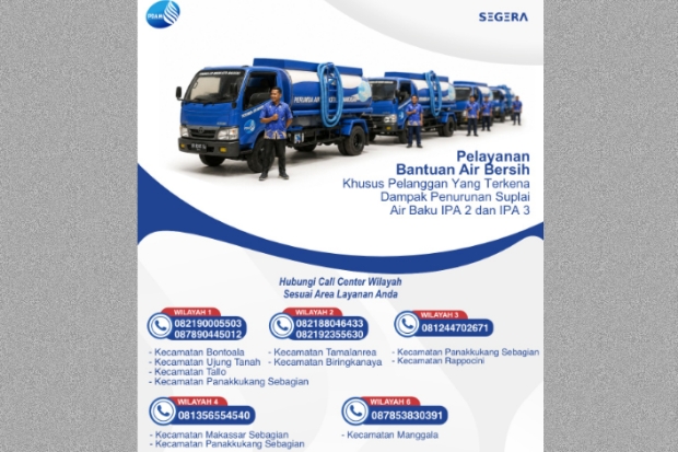Suplai Air Baku Menurun, Perumda Air Minum Makassar Siagakan Mobil Tangki Gratis