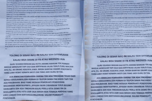 Surat Keluhan Soroti Guru Sejarah SMAN 9 Jeneponto, Dinas Pendidikan Diminta Evaluasi