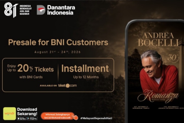 BNI Buka Presale Konser Andrea Bocelli, Diskon hingga 20 Persen