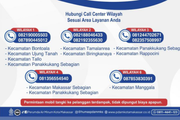 PDAM Makassar Siaga Tangki Air Gratis untuk Pelanggan, Hubungi Nomor Ini
