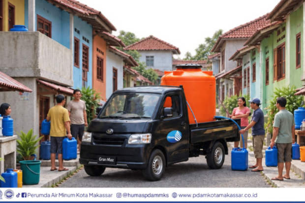Jangkau Warga, PDAM Makassar Masuk Lorong Antar Air dengan Pikap