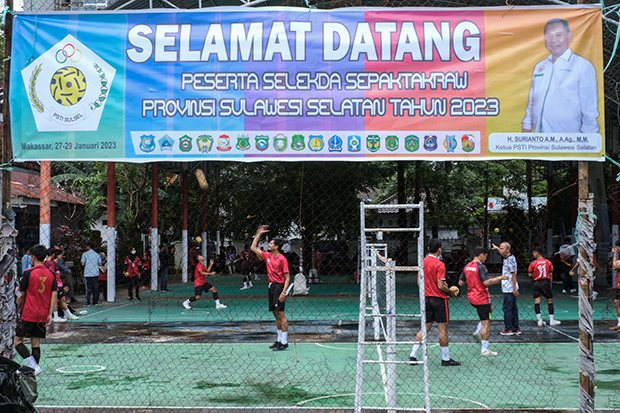 Pengurus Provinsi Persatuan Sepak Takraw Indonesia (PSTI) Sulsel menggelar Seleksi Daerah (Selekda) Atlet di Gedung Mulo Kantor Dinas Pariwisata Pemprov Sulsel, Sabtu (28/1/2023).