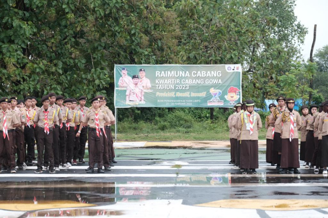 Pembukaan Raimuna Cabang Gowa Tahun 2023 di Bumi Perkemahan Cadika HM Yasin Limpo, Kecamatan Bajeng, Selasa (21/2/2023).