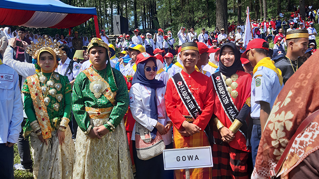 Ribuan relawan se-Sulawesi Selatan berkumpul di Kota Malino Kecamatan Tinggimoncong untuk mengikuti pelaksanaan Jumpa Bakti dan Gembira (Jumbara) PMR IX Palang Merah Indonesia (PMI) Provinsi Sulawesi Selatan, Sabtu (13/5/2023).