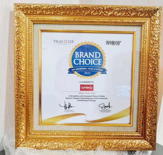 Niko, Rajanya Kompor Kaca secara resmi mendapatkan penghargaan Brand Choice Award 2023 dari Infobrand.id  untuk kategori Kompor Tanam.