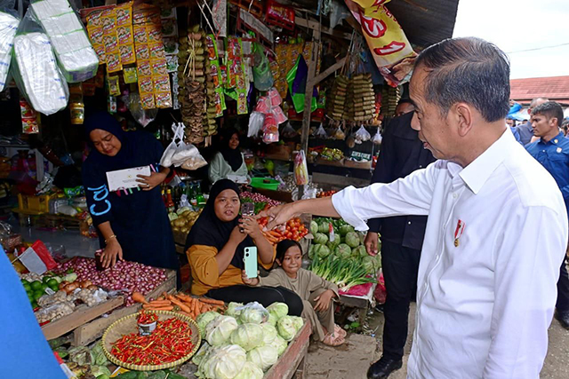 Presiden Jokowi meninjau Pasar Palakka, Kabupaten Bone, Sulawesi Selatan.