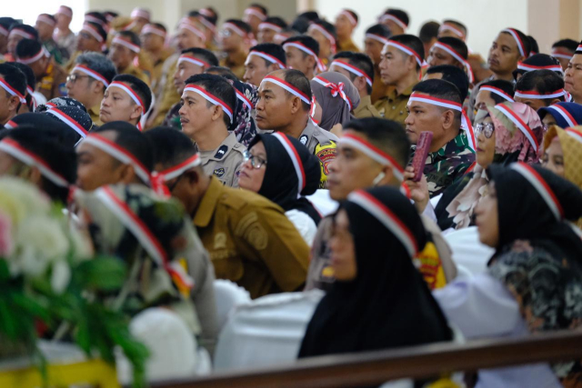 Cooling System dalam rangka Pilkada Damai oleh Tiga Pilar Bersama Kemenag Kabupaten Gowa di Gedung Haji Bate Sungguminasa, Selasa (10/9/2024).