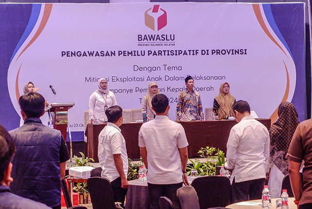 Bawaslu Sulsel menggelar diskusi Pengawasan Pemilu Partisipatif di Provinsi yang berlangsung di Four Points by Sheraton, Makassar, Rabu (23/10/2024).